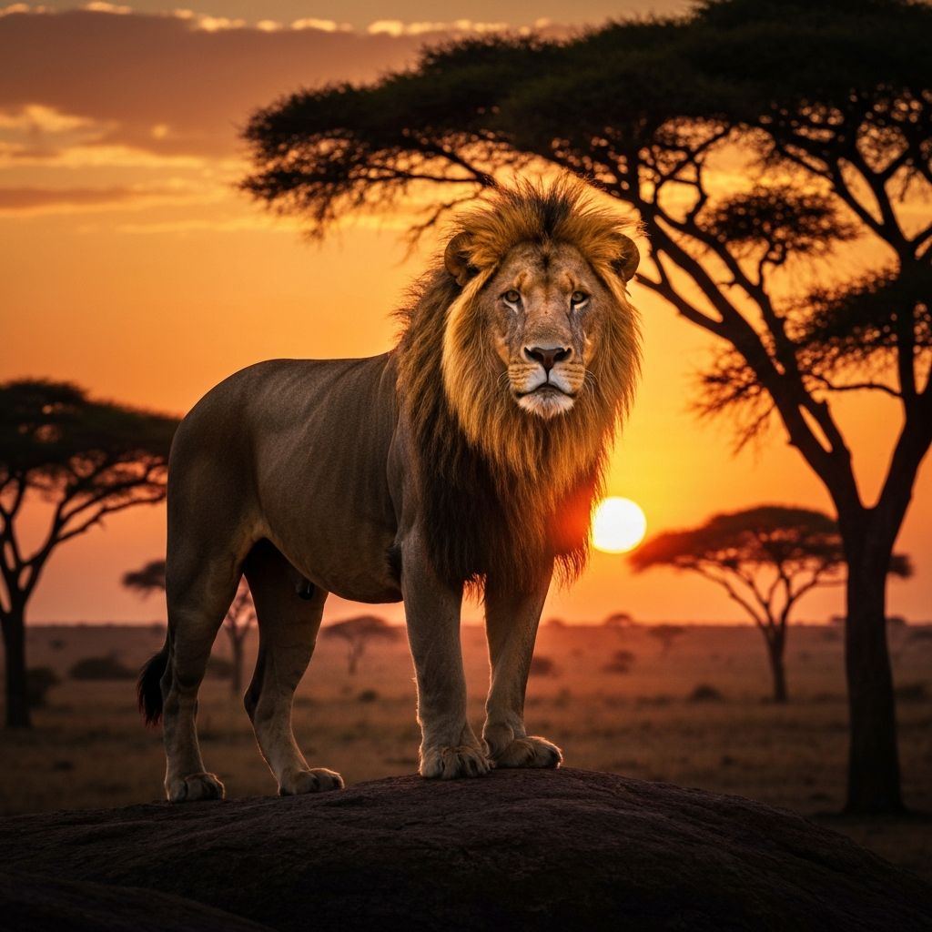 Serengeti lions at sunset